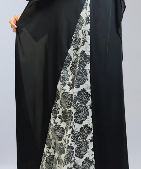Noir Blossom Net Panel Abaya Set