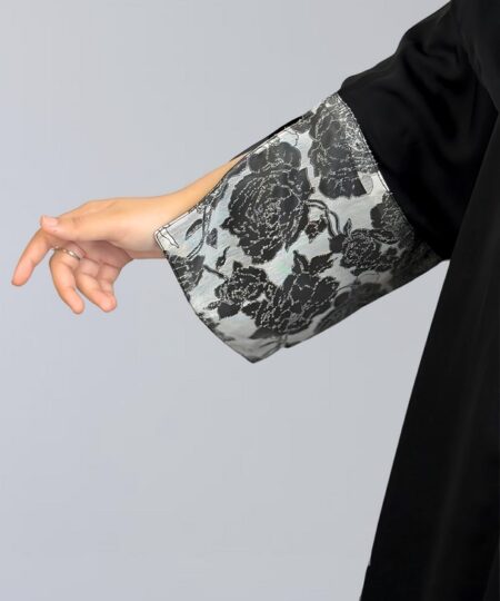 Noir Blossom Net Panel Abaya Set