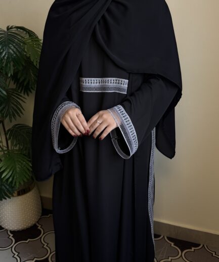 Elegant Black Abaya with Gray Lace