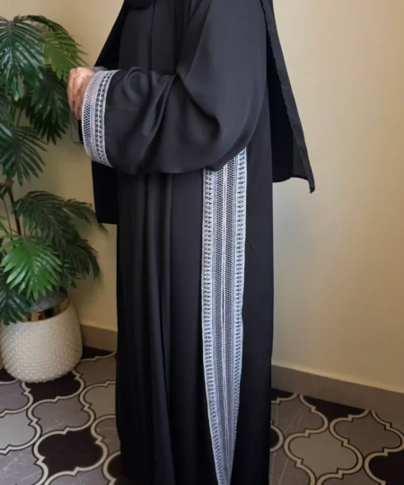 Elegant Black Abaya with Gray Lace