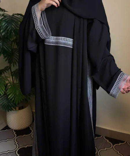 Elegant Black Abaya with Gray Lace