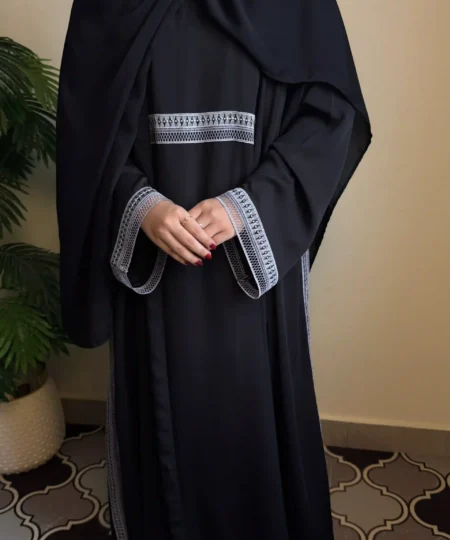 Elegant Black Abaya with Gray Lace