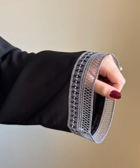 Elegant Black Abaya with Gray Lace