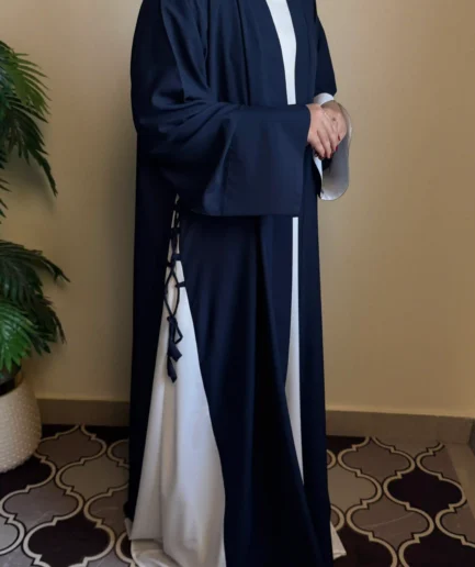 Navy Blue Nida Abaya with White Inner