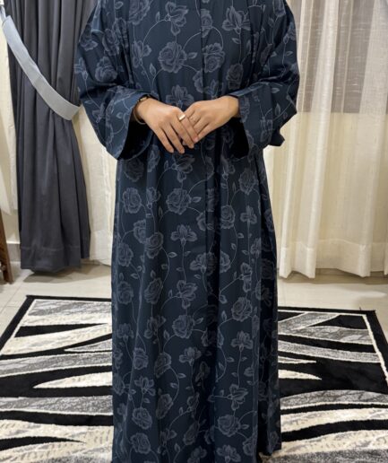 Blue Floral 3D Printed Abaya