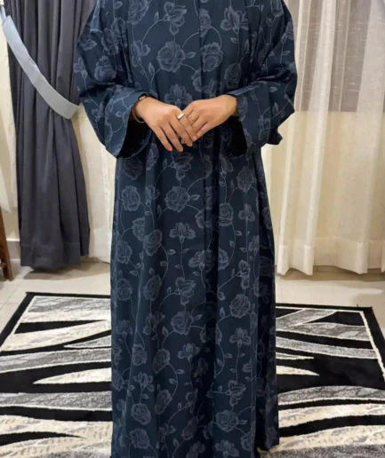 Blue Floral 3D Printed Abaya