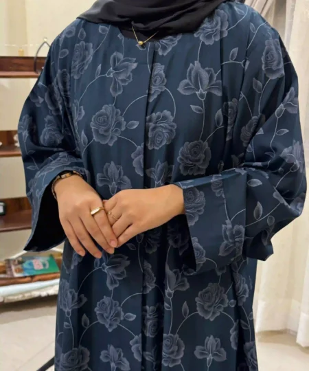 Blue Floral 3D Printed Abaya