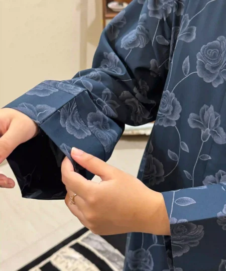 Blue Floral 3D Printed Abaya
