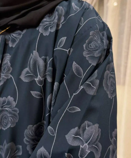 Blue Floral 3D Printed Abaya
