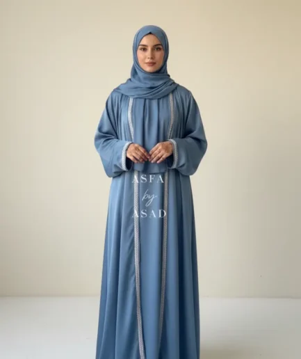 Elegant Blue Crepe Silk Abaya Set Premium Modest Wear