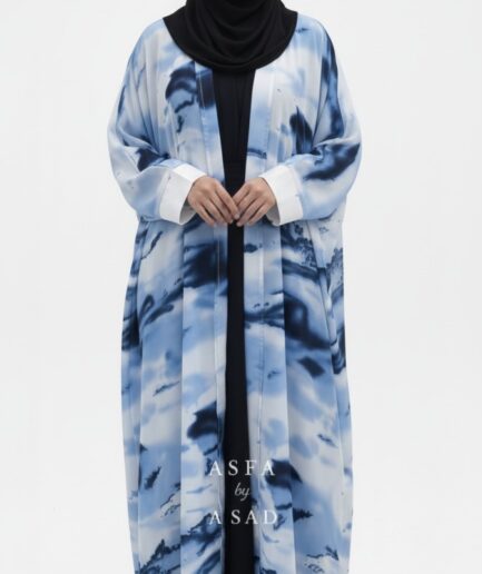 Blue Marble Flow Abaya Set-Soft Nida Collection