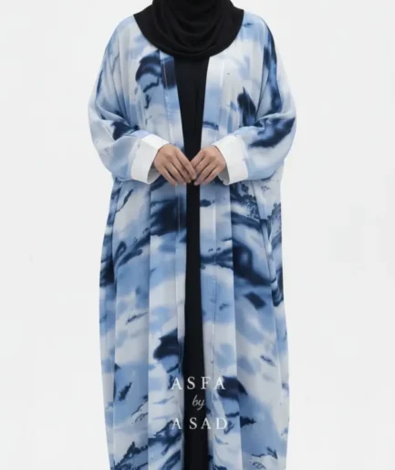 Blue Marble Flow Abaya Set-Soft Nida Collection