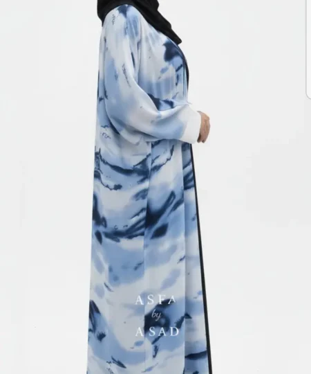 Blue Marble Flow Abaya Set-Soft Nida Collection