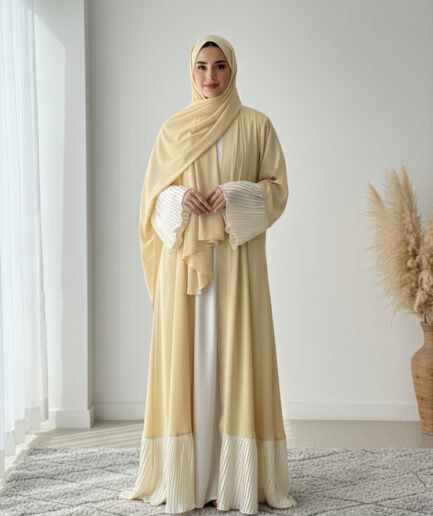 Luxury Cream Nida Abaya with Pleated Details-Elegant Flow Design