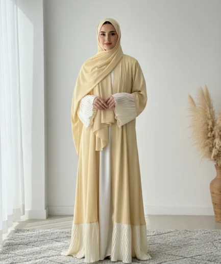 Luxury Cream Nida Abaya with Pleated Details-Elegant Flow Design