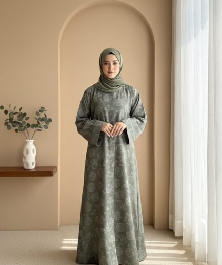 Green Floral 3D Printed Abaya