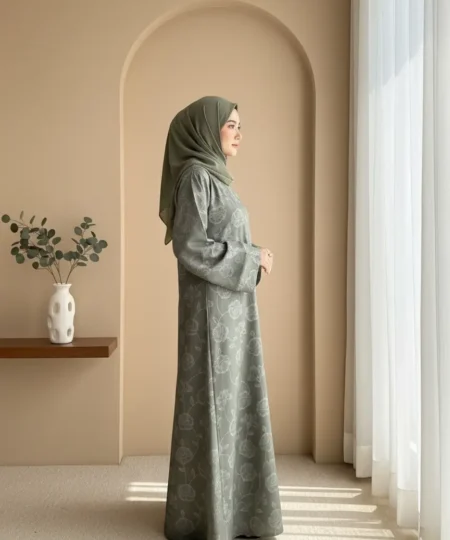 Green Floral 3D Printed Abaya