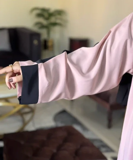 Premium Two-Tone Open Abaya Pink & Black Nida Set