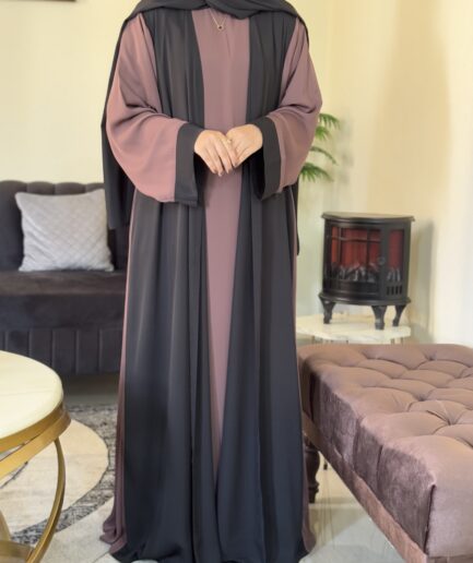 Premium Two-Tone Soft Nida Open Abaya with Inner & Scarf