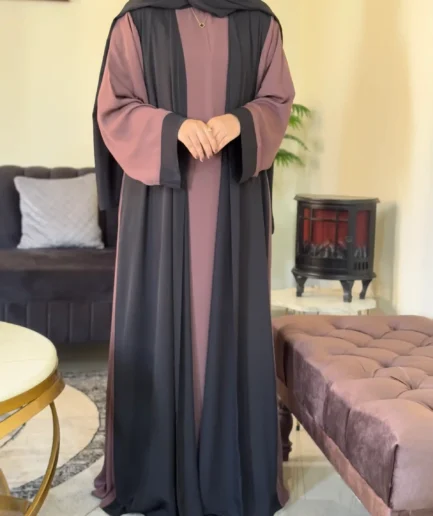 Premium Two-Tone Soft Nida Open Abaya with Inner & Scarf
