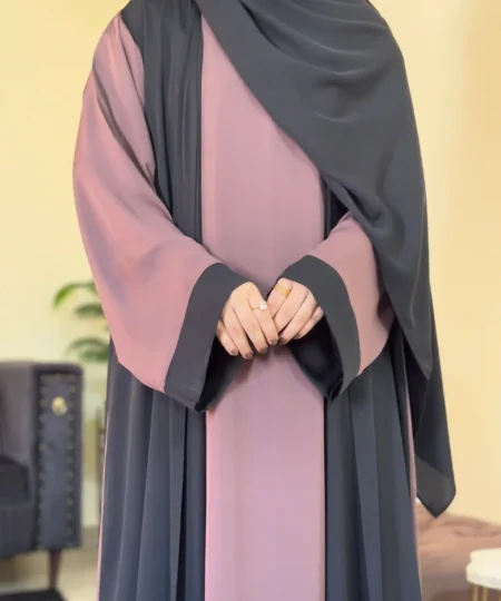 Premium Two-Tone Soft Nida Open Abaya with Inner & Scarf