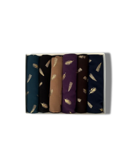 Metallic Gold Feather Print georgette scarf