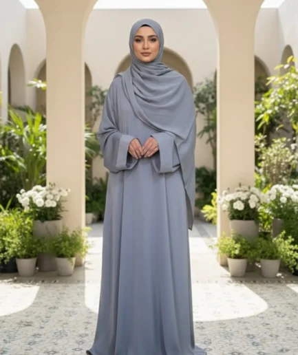 Grey Front Closed Abaya