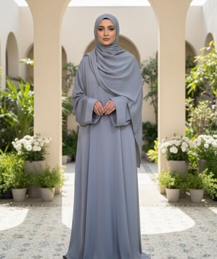 Grey Front Closed Abaya