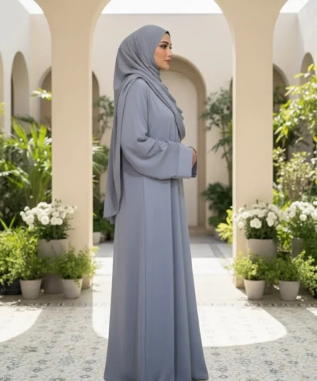 Grey Front Closed Abaya