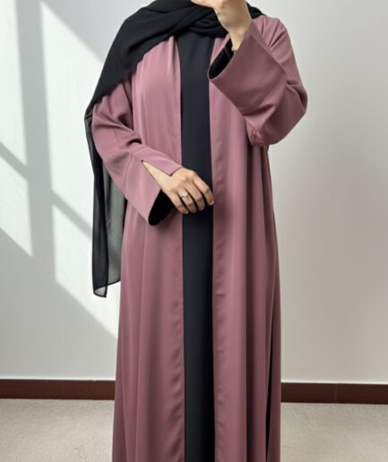 Dusty Pink Nida Abaya – Complete 3-Piece Set