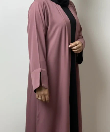 Dusty Pink Nida Abaya – Complete 3-Piece Set