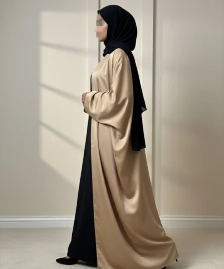 Golden Crepe Abaya – Complete 3-Piece Set