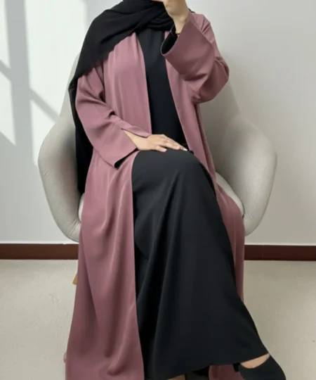 Dusty Pink Nida Abaya – Complete 3-Piece Set