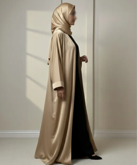 Golden Crepe Abaya – Complete 3-Piece Set