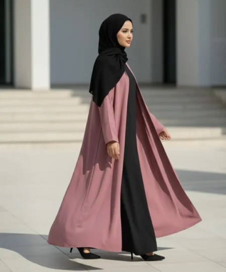 Dusty Pink Nida Abaya – Complete 3-Piece Set