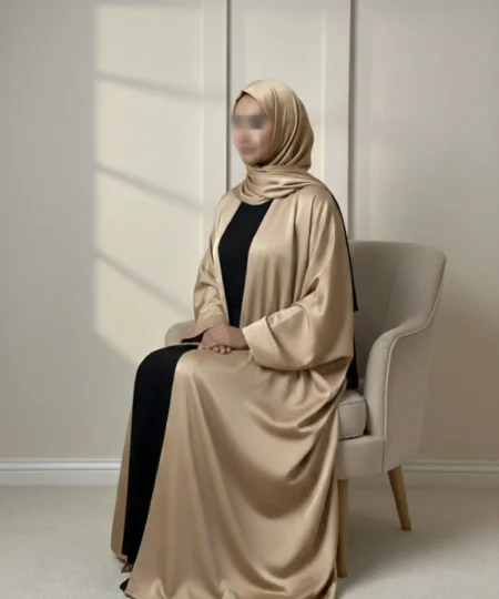 Golden Crepe Abaya – Complete 3-Piece Set