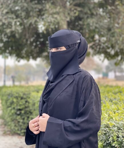 Black Self Print Coat Collar Abaya