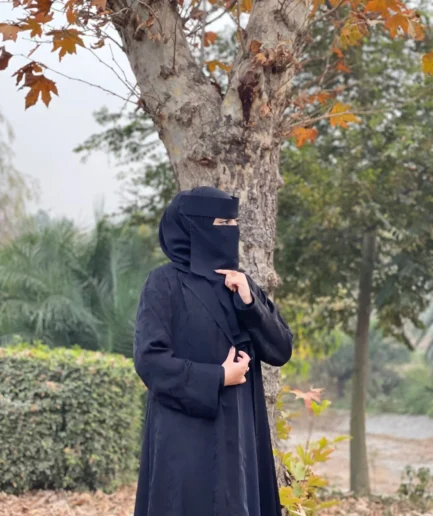 Black Self Print Coat Collar Abaya