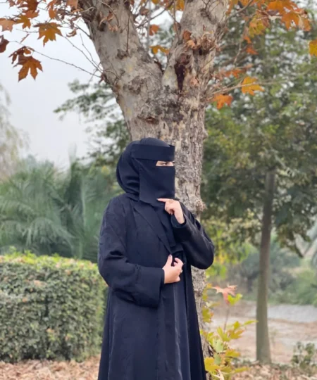 Black Self Print Coat Collar Abaya
