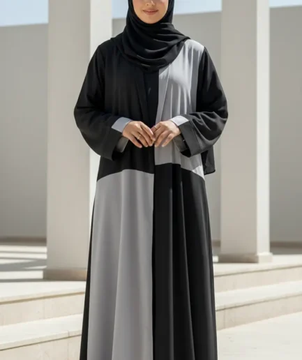 Black & Grey Two-Tone Nida Abaya – Complete 3-Piece Set