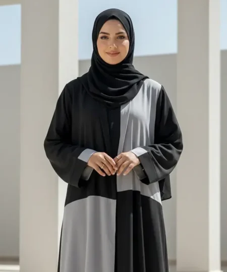Black & Grey Two-Tone Nida Abaya