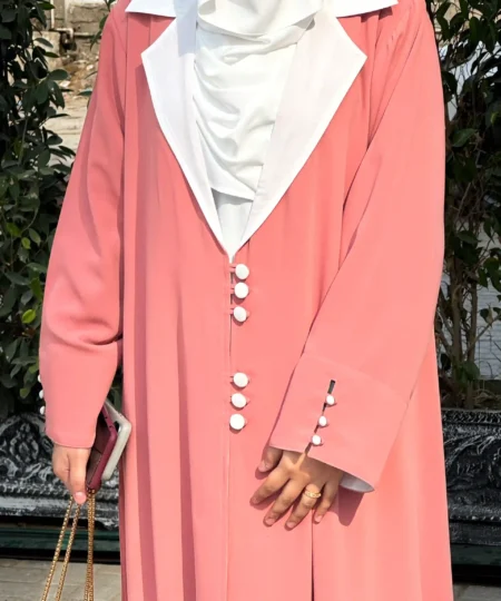 Dusty Peach Coat Collar Abaya