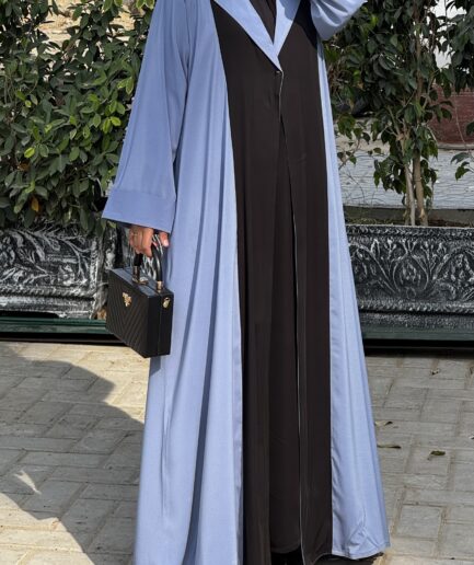 Powder Blue & Black Coat Collar Nida Abaya