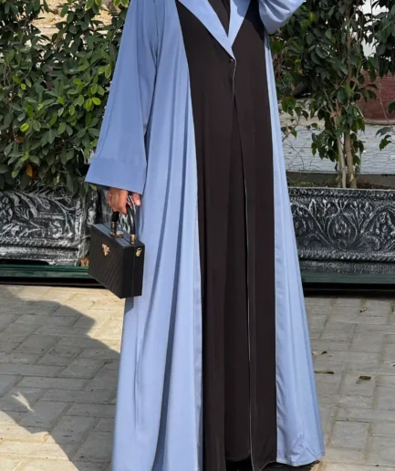 Powder Blue & Black Coat Collar Nida Abaya
