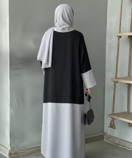 Elegant Nida 3-Piece Abaya Set – Black & Grey