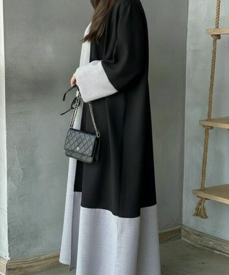 Elegant Nida 3-Piece Abaya Set – Black & Grey