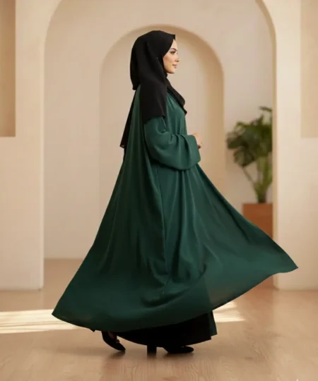 Dark Green Nida Abaya Set with Black Inner & Scarf