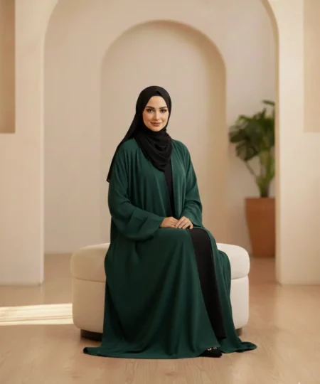 Dark Green Nida Abaya Set with Black Inner & Scarf
