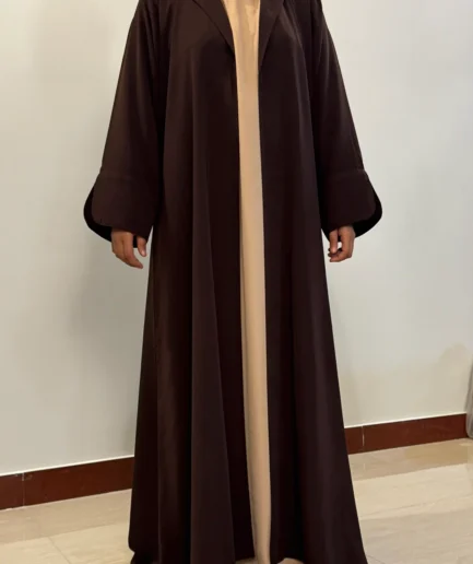 Brown Coat Collar Abaya – 3 Piece Elegant Set