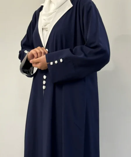 Navy Blue Coat Collar Abaya – 3 Piece Classic Set